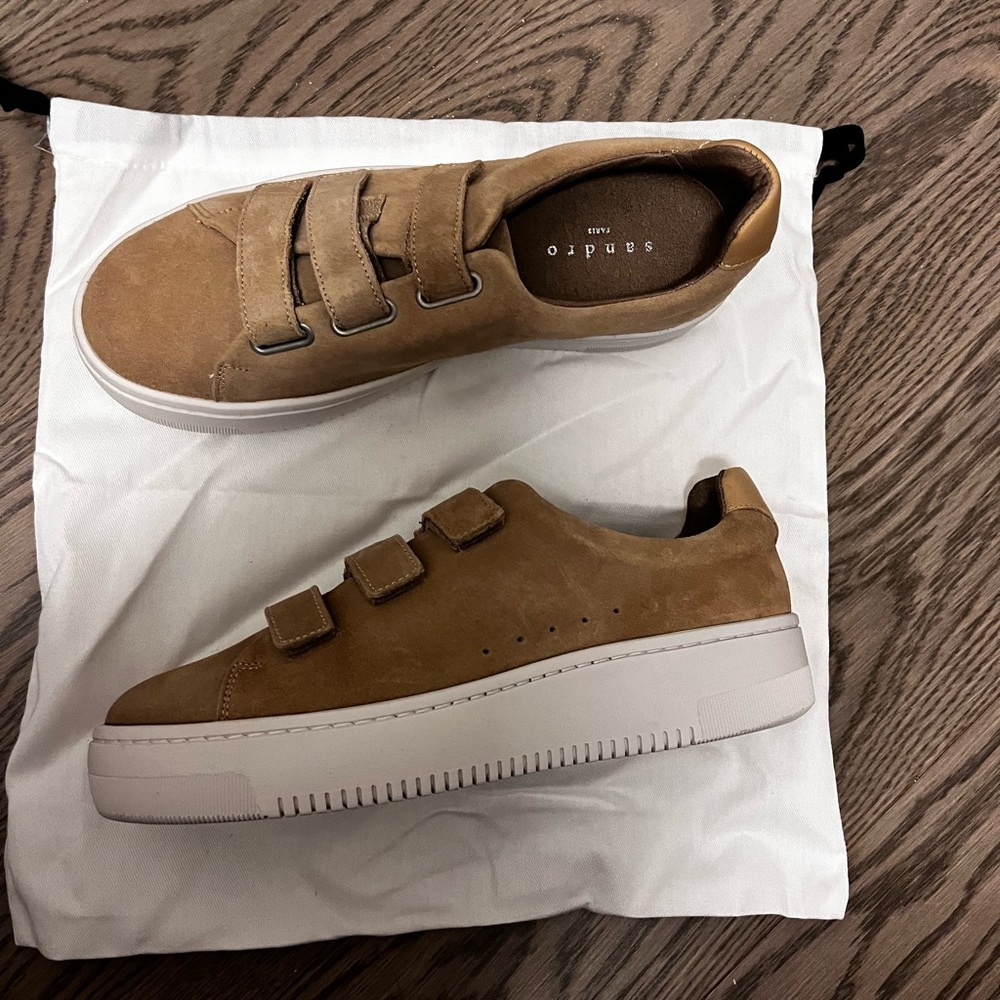 Sandro Men's Tan Suede Sneakers - Picture 2 of 4